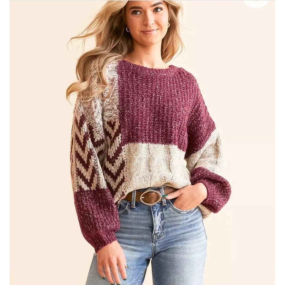 NEW Keyhole Back Tie Sweater Blu Sweater Tan, Cream, Burgundy Sweater Size Large